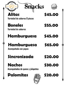 Menu snacks